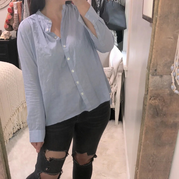 Ann Taylor size small blue hi low button down top - Picture 2 of 7